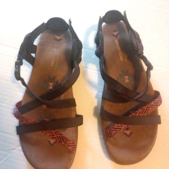 Skechers memory foam strappy leather sandals with Velcro and buckle - Picture 3 of 12